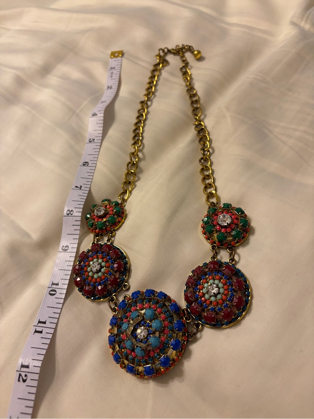 EUC Gold-Tone Multicolor Statement Necklace - Beaded Medallion Design
